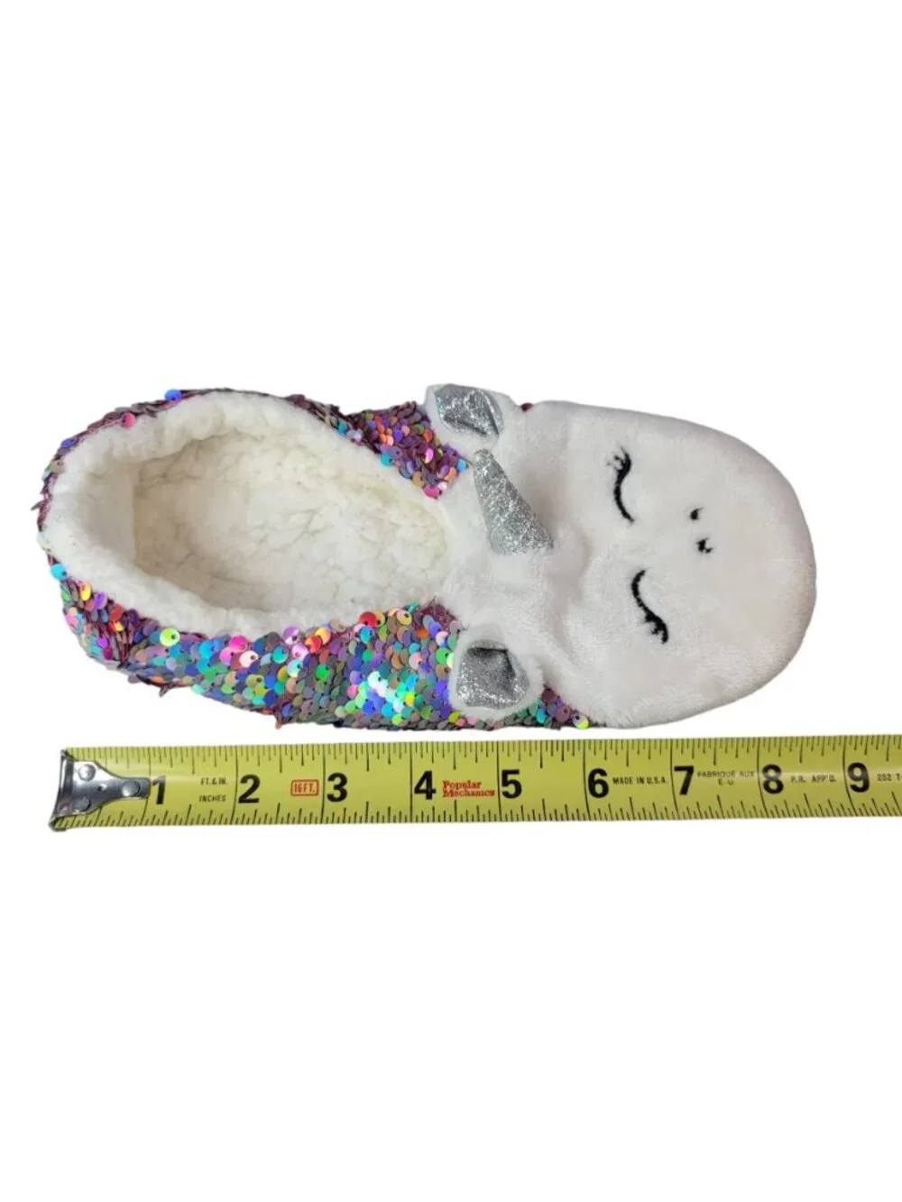 Target Unicorn Sequin Grippers Slippers White Faux Sherpa Silver Booties READ
